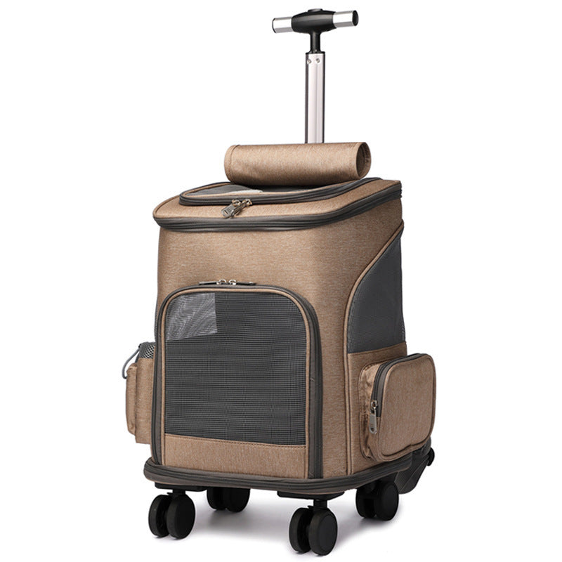 Portable Folding Trolley Pet Backpack Traveling Cat Backpack With Universal Wheel Trolley Pet Bag - petshop4ever.com