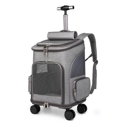 Portable Folding Trolley Pet Backpack Traveling Cat Backpack With Universal Wheel Trolley Pet Bag - petshop4ever.com