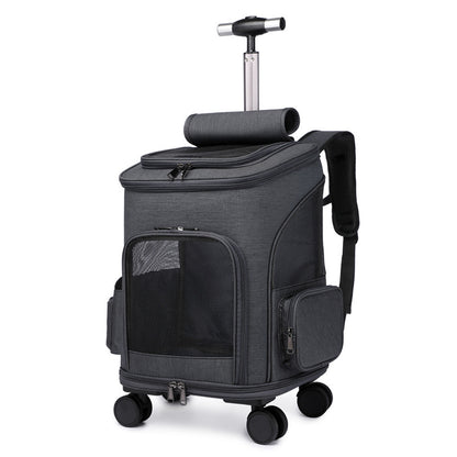 Portable Folding Trolley Pet Backpack Traveling Cat Backpack With Universal Wheel Trolley Pet Bag - petshop4ever.com