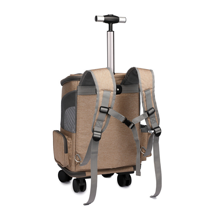 Portable Folding Trolley Pet Backpack Traveling Cat Backpack With Universal Wheel Trolley Pet Bag - petshop4ever.com